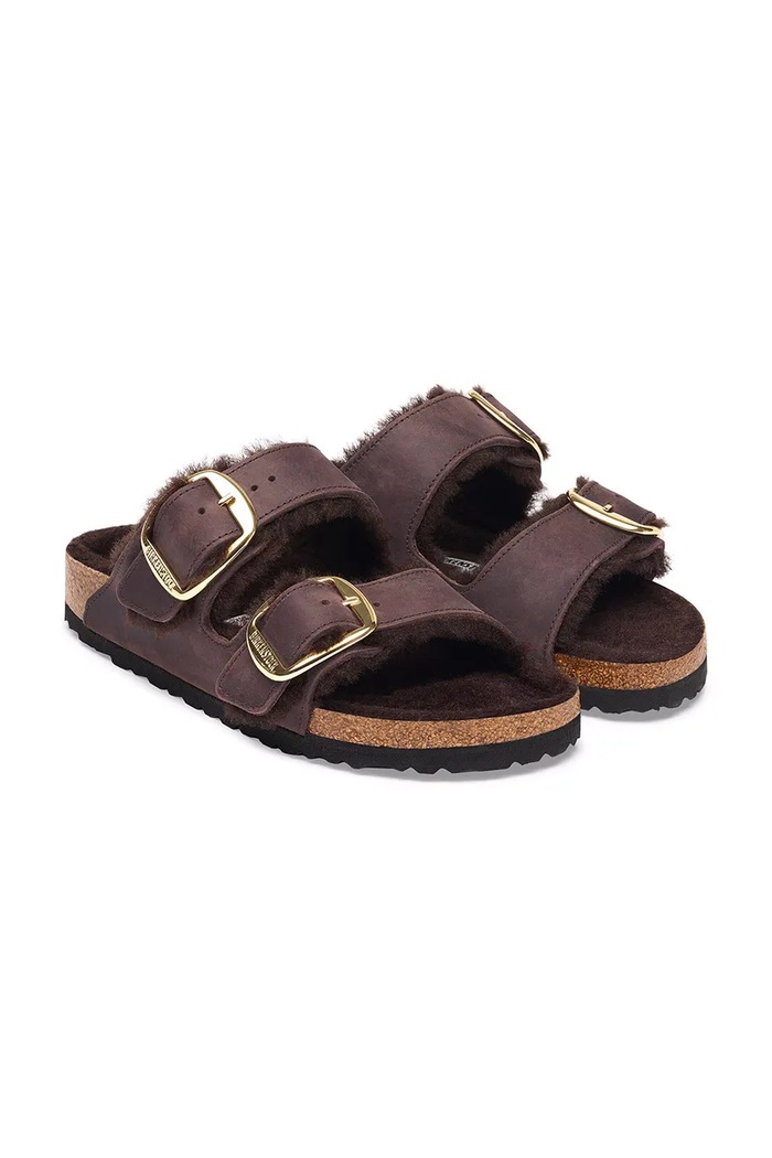 Obuća Birkenstock Natikače za žene od kože Arizona Big Buckle Shearling Oiled Leather 1032879. smeđa