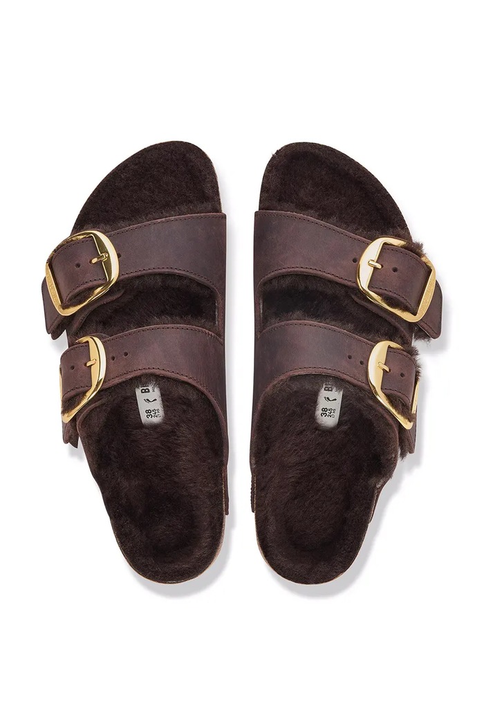 Natikače za žene od kože Arizona Big Buckle Shearling Oiled Leather Birkenstock smeđa 1032879.
