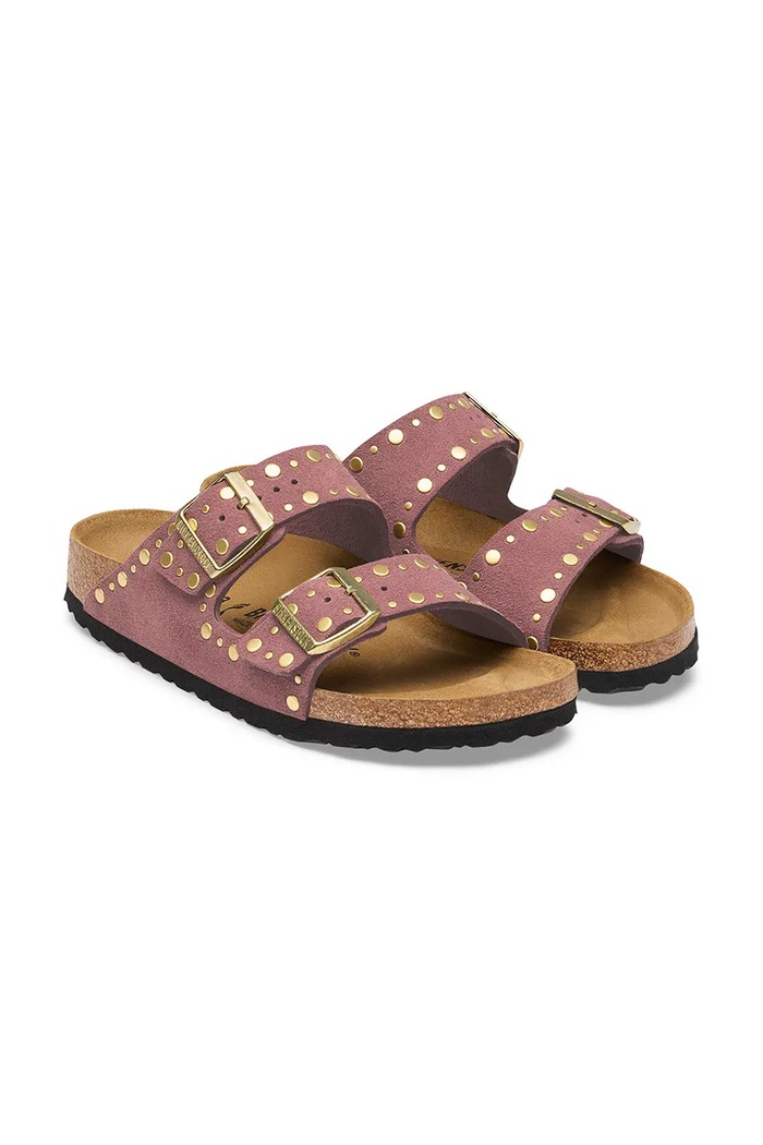 Obuwie Birkenstock klapki damskie zamszowe Arizona Rivets Suede Leather 1032876. różowy