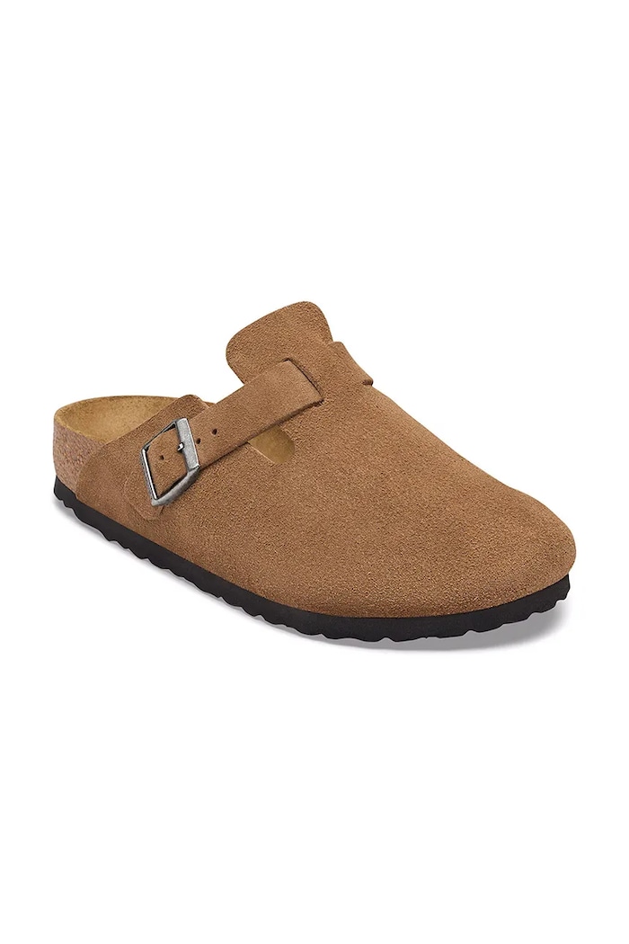 Birkenstock papuci mocasini pentru femei din piele întoarsă Boston Suede Leather 1032795 maro AW26