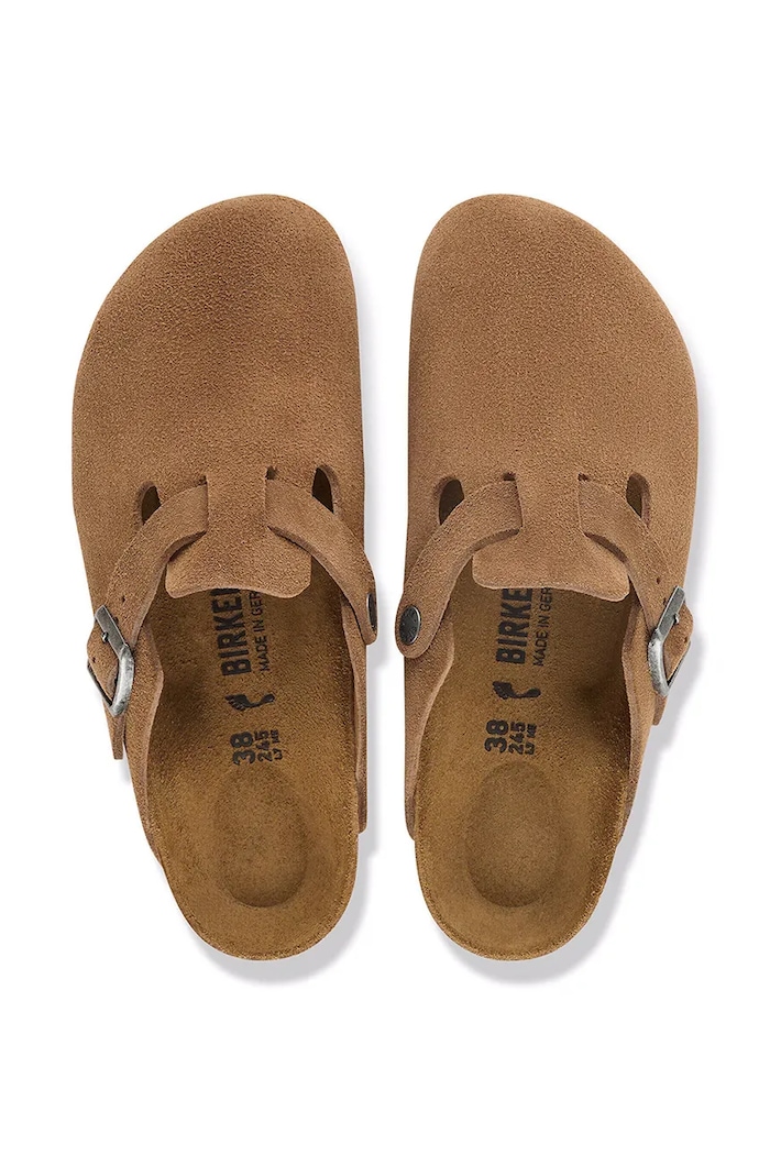 Birkenstock papuci mocasini pentru femei din piele întoarsă Boston Suede Leather 1032795 maro