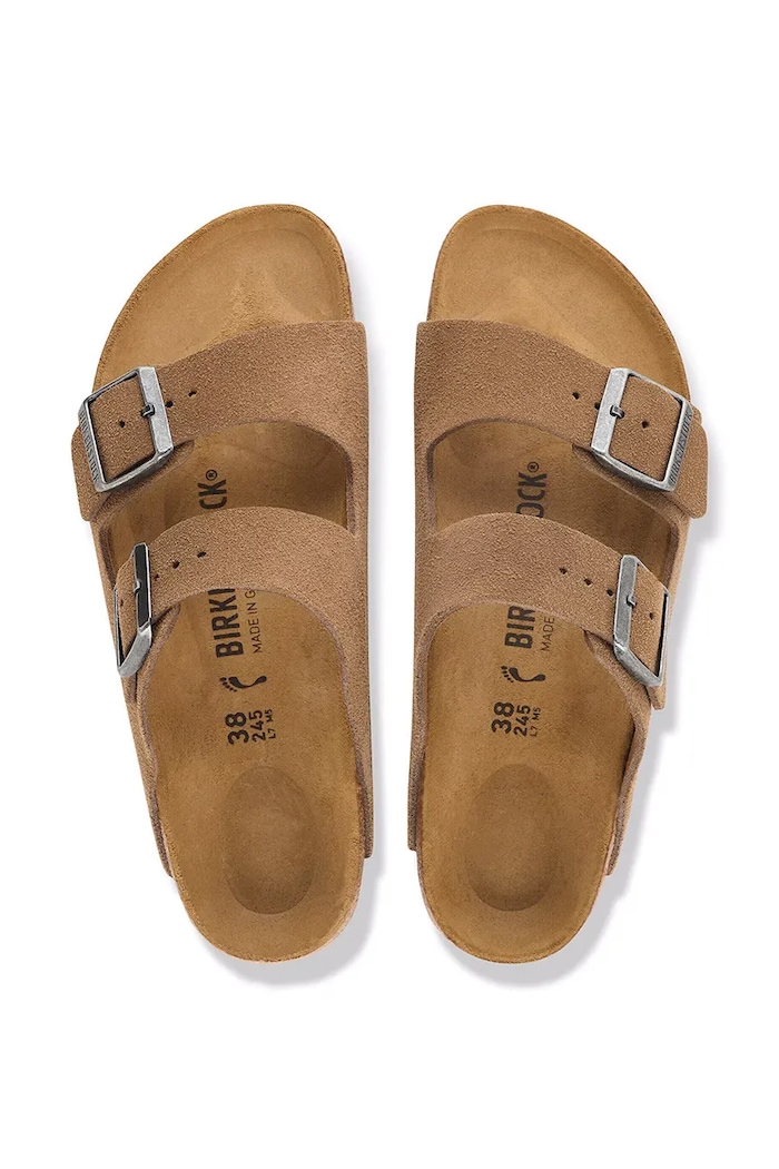 Birkenstock papuci pentru femei din piele întoarsă Arizona Suede Leather 1032717 maro