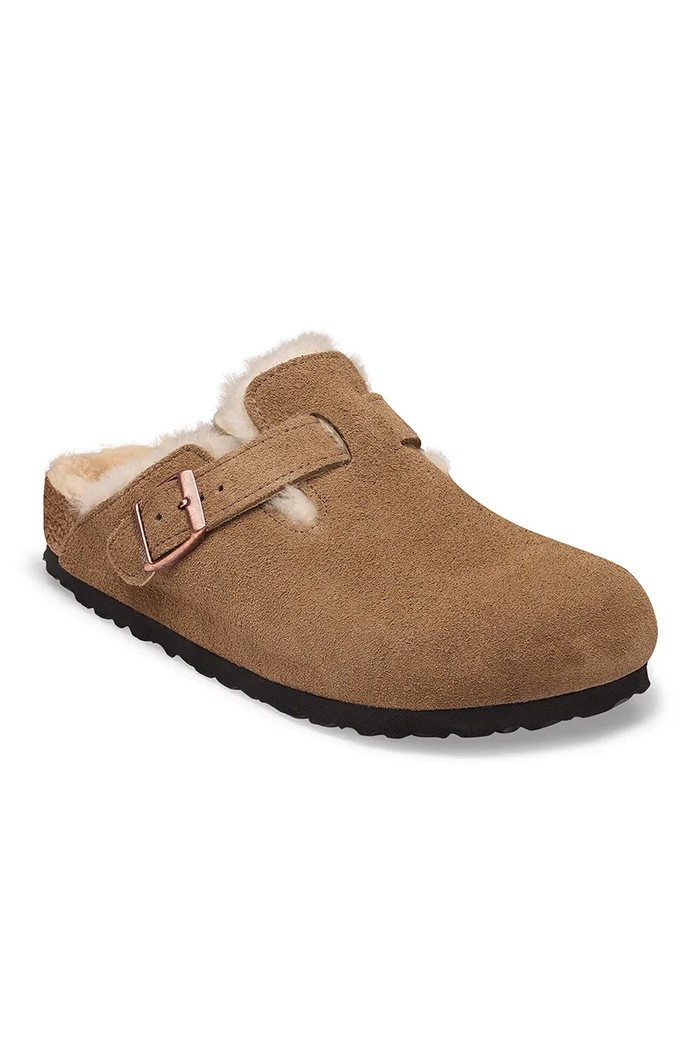 Birkenstock σαγιονάρες mules Γυναικεία σουέτ Boston Shearling Suede Leather 1032432 καφέ AW26
