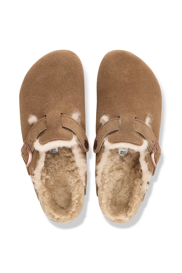 Birkenstock σαγιονάρες mules Γυναικεία σουέτ Boston Shearling Suede Leather 1032432 καφέ