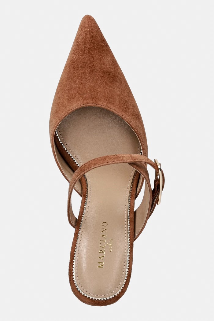 Marciano by Guess klapki na szpilce damskie zamszowe brązowy G6YZ19.L0171.CUOI
