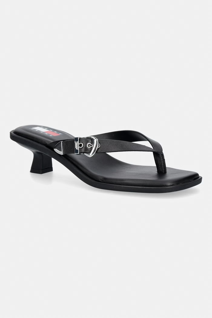 Tommy Jeans japonki damskie skórzane TJW KITTEN HEEL LEATHER SANDALS czarny EN0EN03154