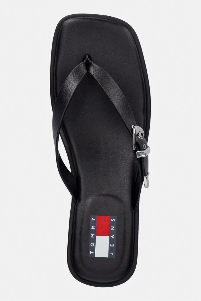 Tommy Jeans japonki damskie skórzane TJW KITTEN HEEL LEATHER SANDALS czarny EN0EN03154