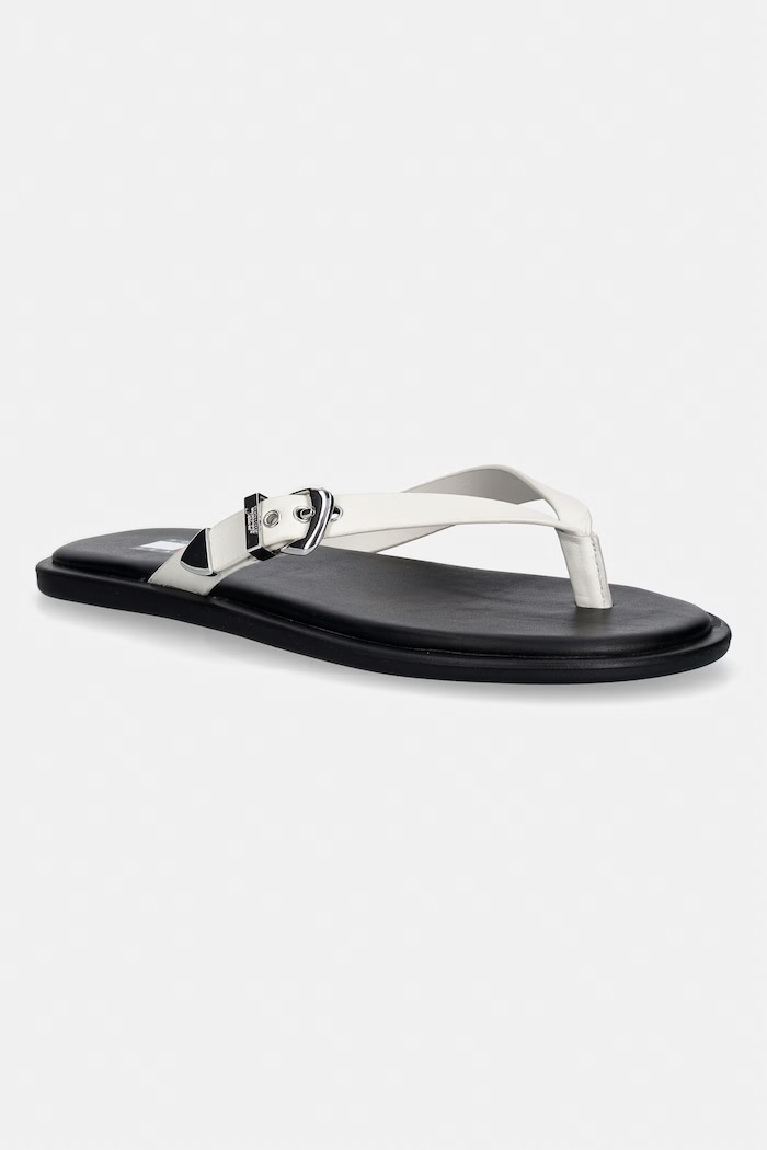 Tommy Jeans šľapky dámske kožené TJW FLAT LEATHER SANDALS béžová EN0EN03096