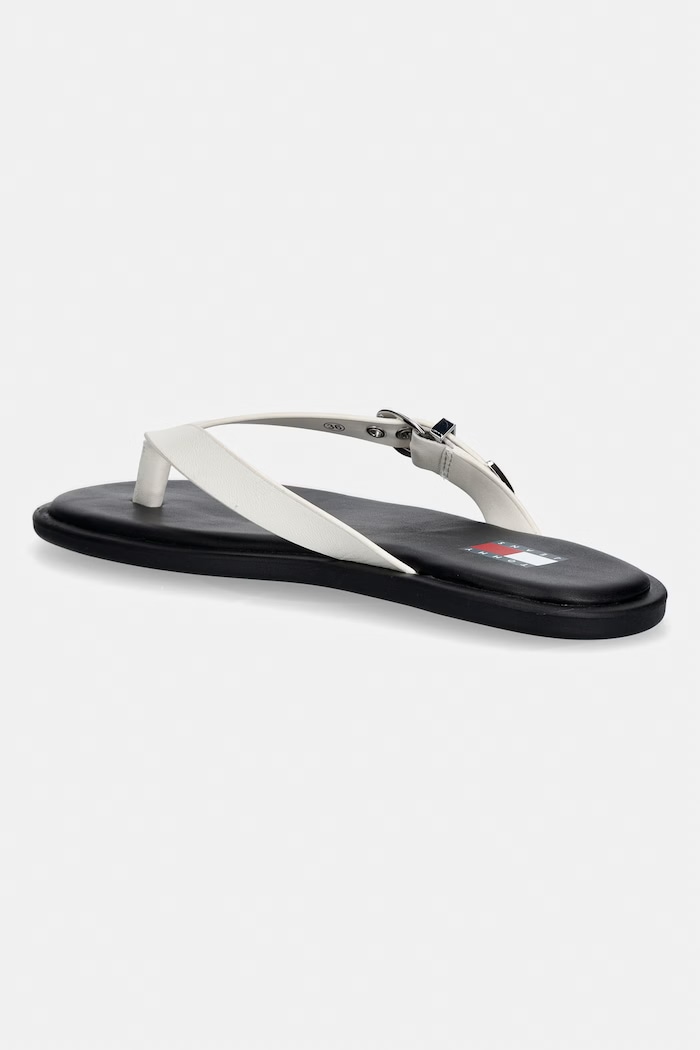 Obuv Tommy Jeans šľapky dámske kožené TJW FLAT LEATHER SANDALS EN0EN03096 béžová