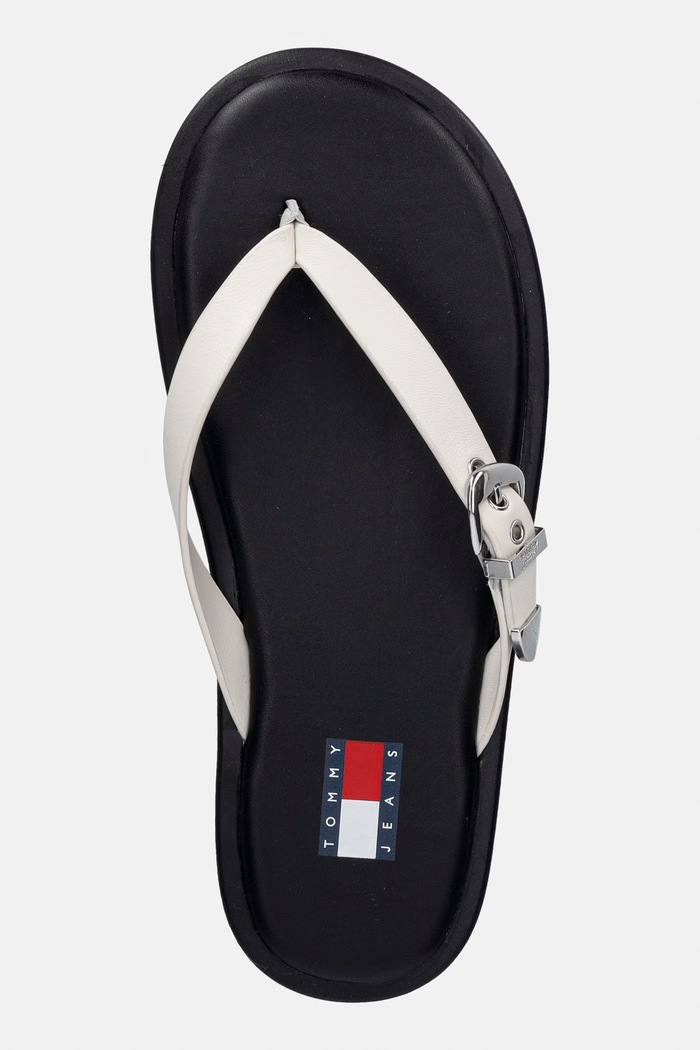 Tommy Jeans šľapky dámske kožené TJW FLAT LEATHER SANDALS béžová EN0EN03096