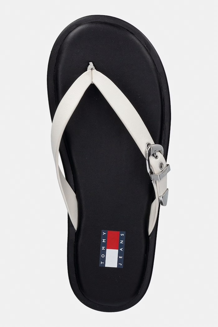 Tommy Jeans šľapky dámske kožené TJW FLAT LEATHER SANDALS béžová EN0EN03096