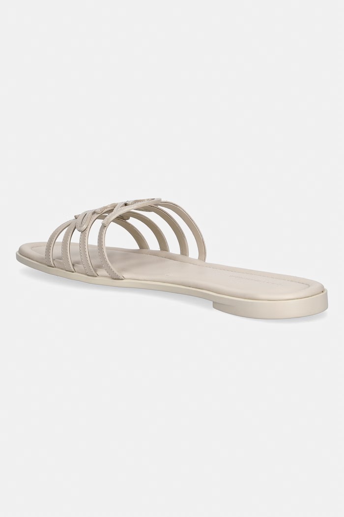 Obuwie Tommy Hilfiger klapki z odkrytymi palcami damskie skórzane TH SCRIPT FLAT MULE LTH FW0FW09368 beżowy
