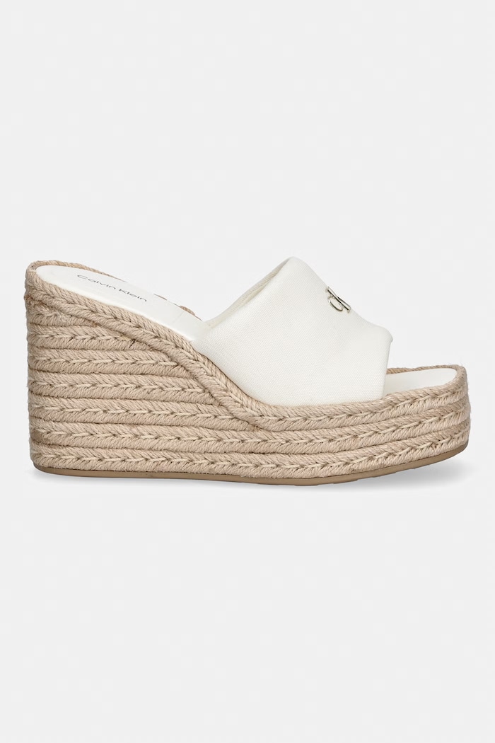 Calvin Klein klapki na koturnie damskie WEDGE ESPAD 70 CANVAS MG HW0HW03282.YAS beżowy AW26
