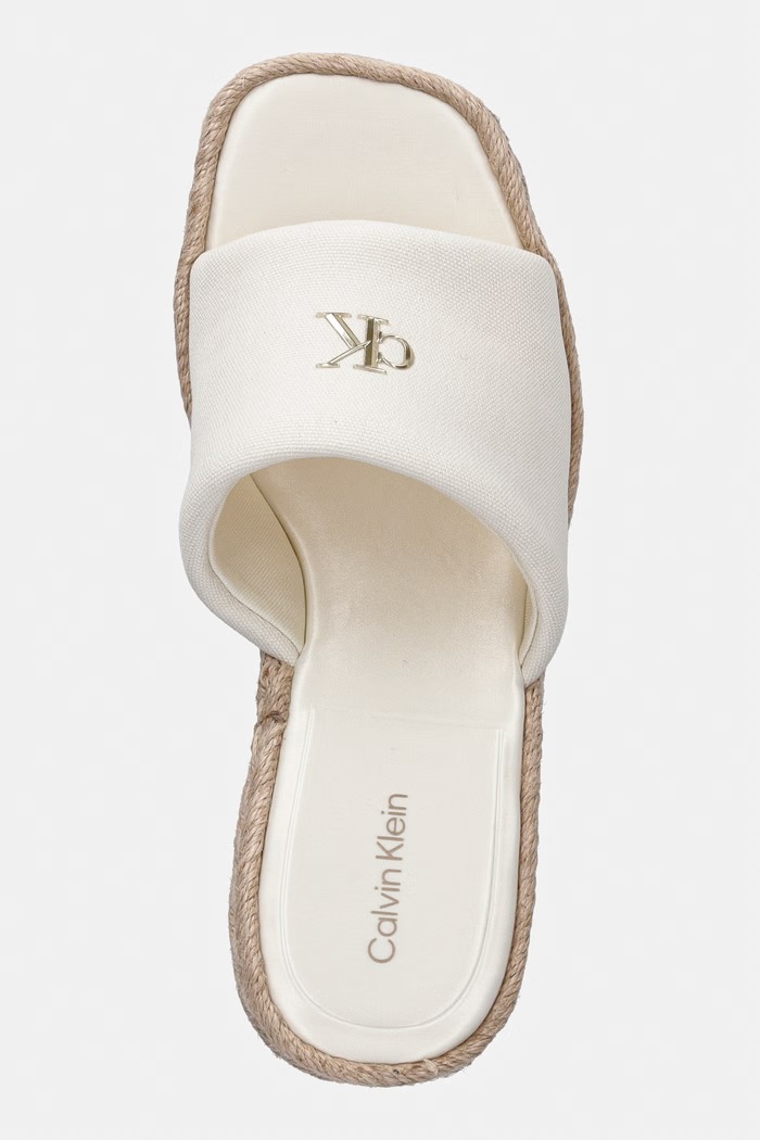 Calvin Klein klapki na koturnie damskie WEDGE ESPAD 70 CANVAS MG beżowy HW0HW03282.YAS