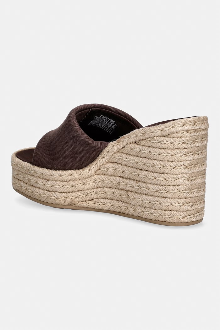 Obuwie Calvin Klein klapki na koturnie damskie WEDGE ESPAD 70 CANVAS MG HW0HW03282.BAM brązowy