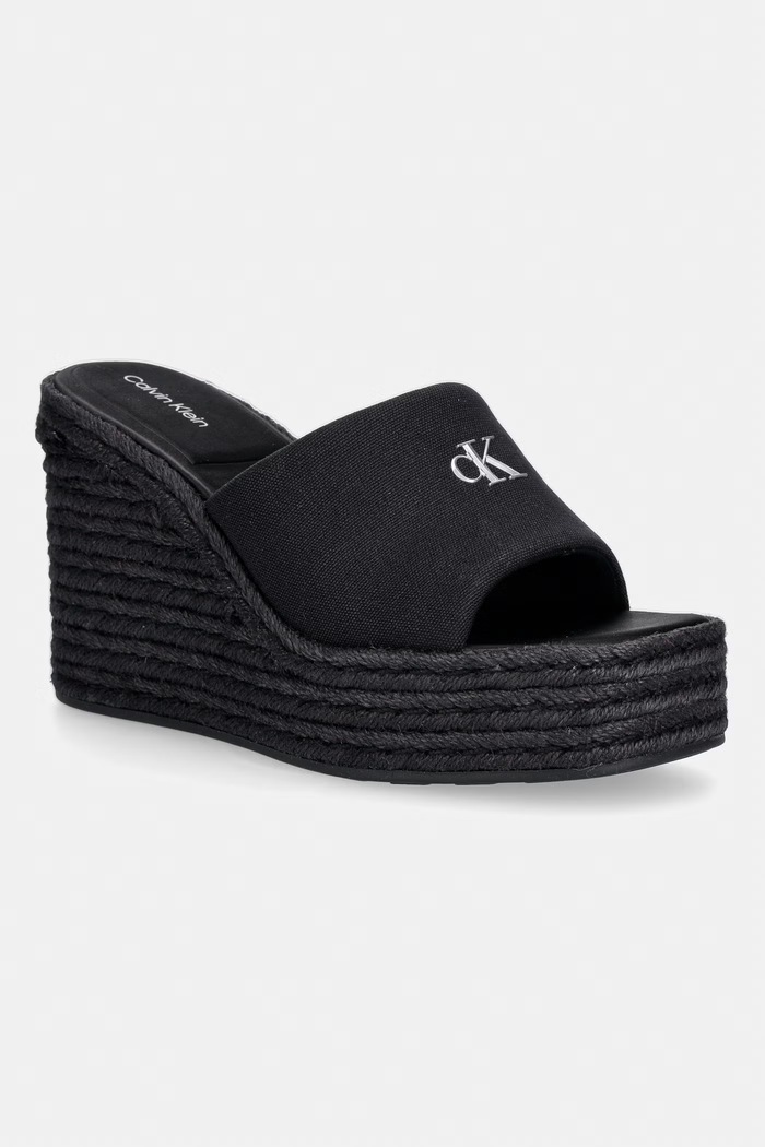 Calvin Klein klapki damskie WEDGE ESPAD 70 CANVAS MG czarny HW0HW03282.0GJ