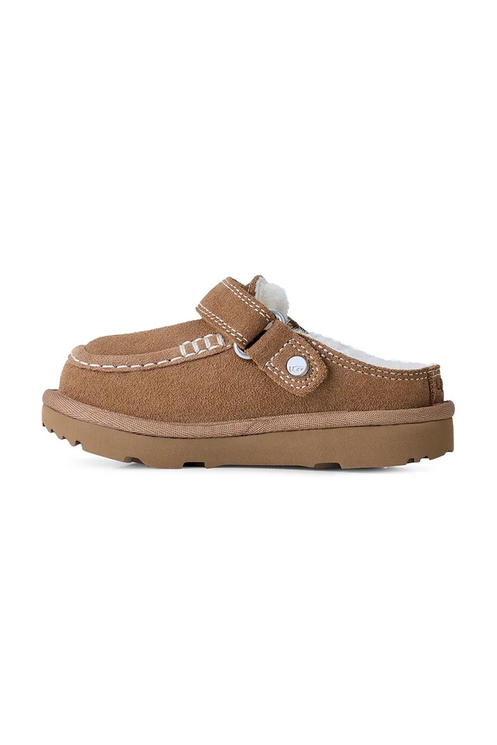 Papuče za djecu od brušene kože GOLDENSTAR EVELINA CLOG UGG 1180231T smeđa