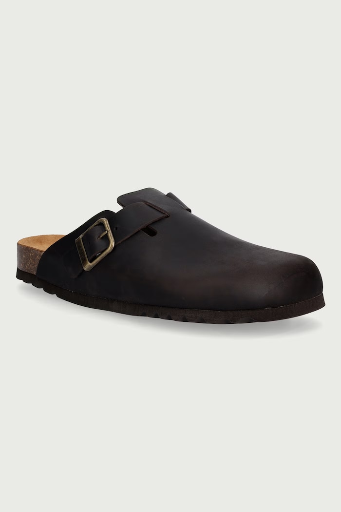 Scholl Ciabatte slide mules da uomo in pelle OLIVIER marrone F324081019