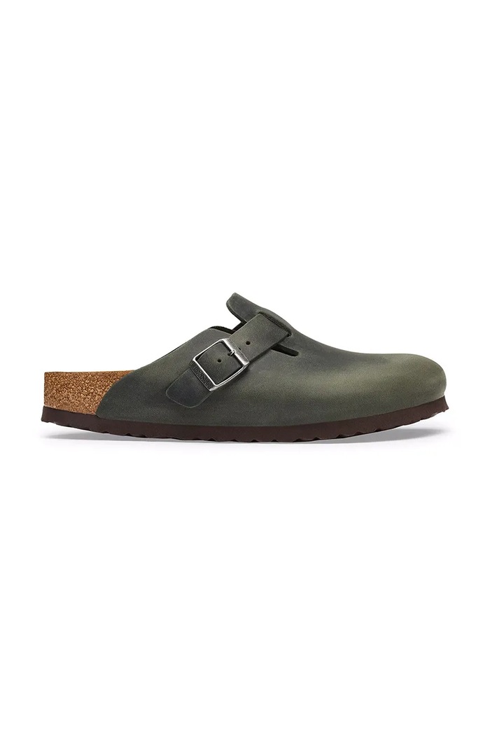 Birkenstock šľapky mules pánske kožené Boston Oiled Leather zelená 1032724