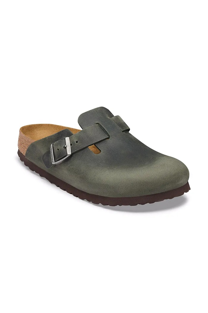 Birkenstock šľapky mules pánske kožené Boston Oiled Leather 1032724 zelená AW26