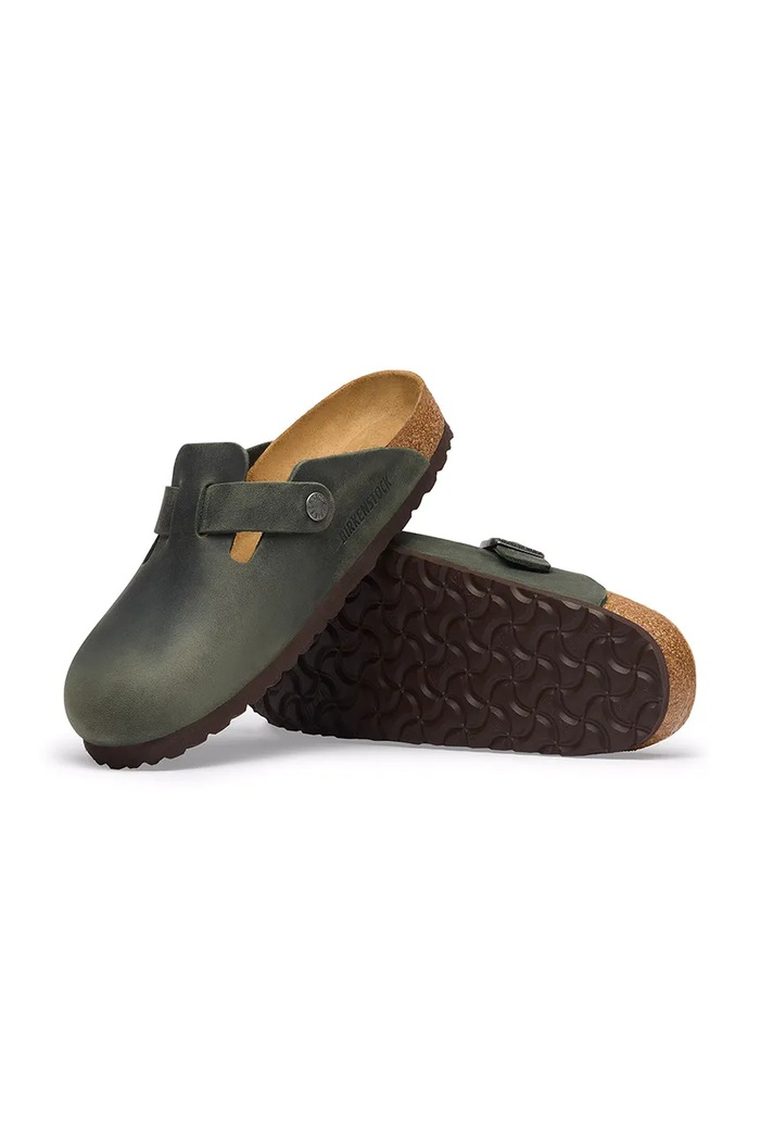 Birkenstock šľapky mules pánske kožené Boston Oiled Leather zelená 1032724