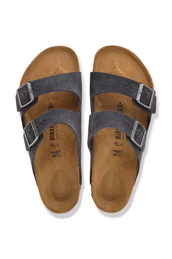 Birkenstock чехли мъжки от велур Arizona Mixed Leather 1032435 сив