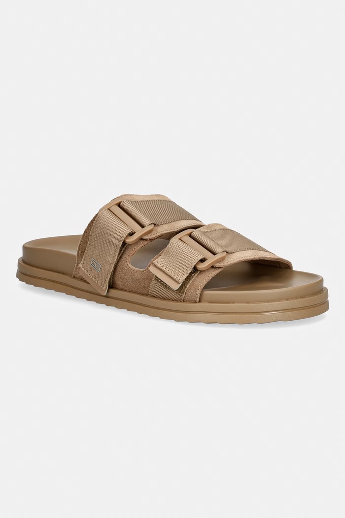 Tommy Hilfiger klapki męskie HILFIGER MIX SUEDE BUCKLE SANDAL brązowy FM0FM05887