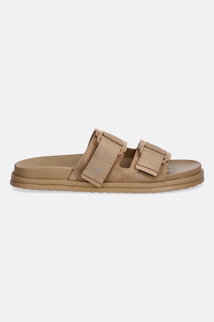 Tommy Hilfiger klapki męskie HILFIGER MIX SUEDE BUCKLE SANDAL FM0FM05887 brązowy AW26