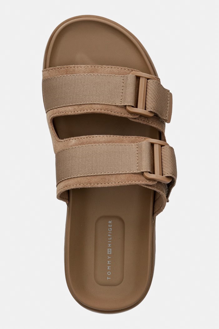 Tommy Hilfiger klapki męskie HILFIGER MIX SUEDE BUCKLE SANDAL brązowy FM0FM05887