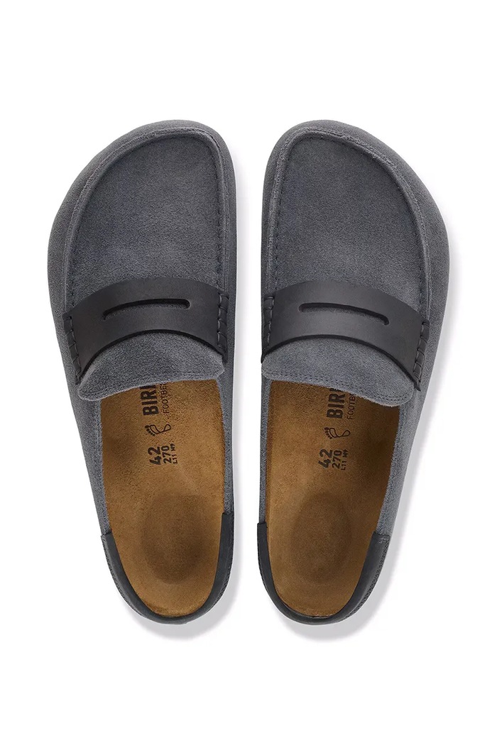 Birkenstock natikače mules od brušene kože Naples Wrapped double stitch Mixed Leather 1032417 siva