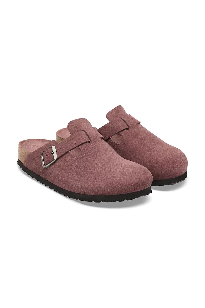 Obuwie Birkenstock klapki z zakrytymi palcami zamszowe Boston Soft Footbed Suede Leather 1033089. różowy