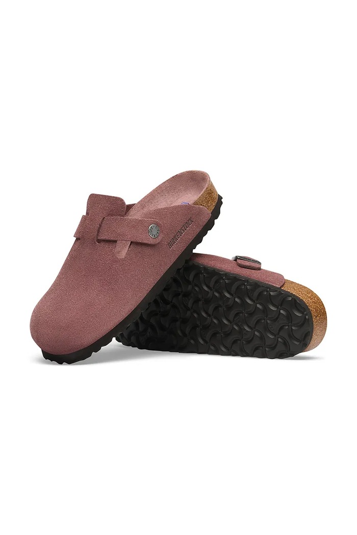 Birkenstock klapki z zakrytymi palcami zamszowe Boston Soft Footbed Suede Leather różowy 1033089.