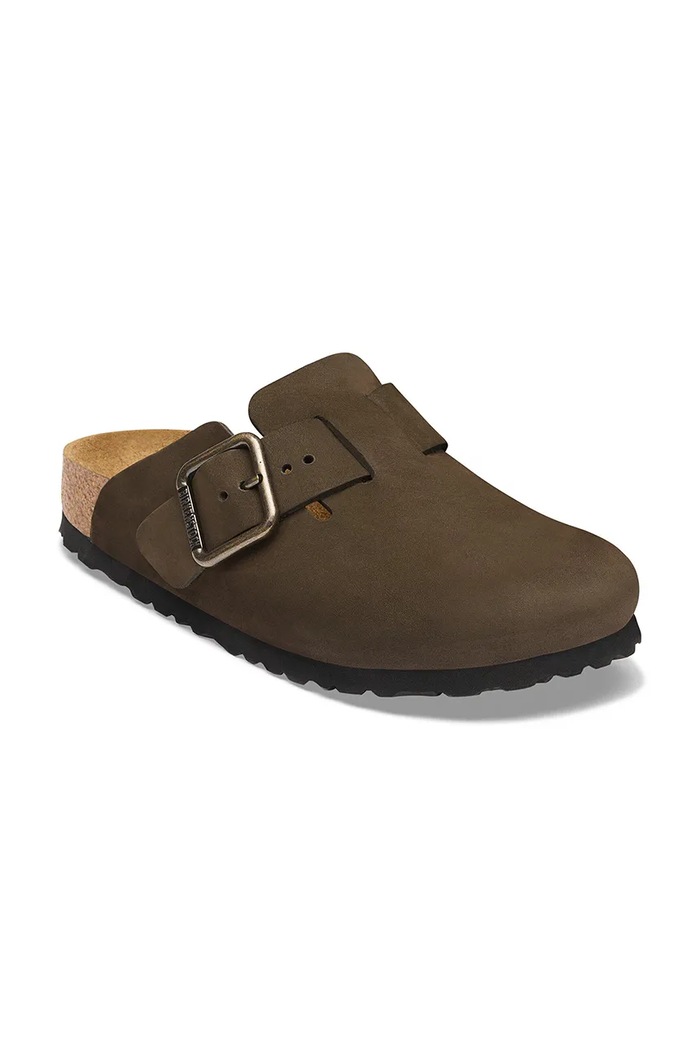 Birkenstock klapki mules nubukowe Boston Wire Buckle Nubuck Leather 1032760 brązowy AW26
