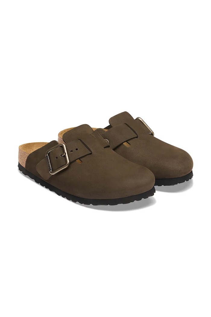 Obuwie Birkenstock klapki mules nubukowe Boston Wire Buckle Nubuck Leather 1032760 brązowy