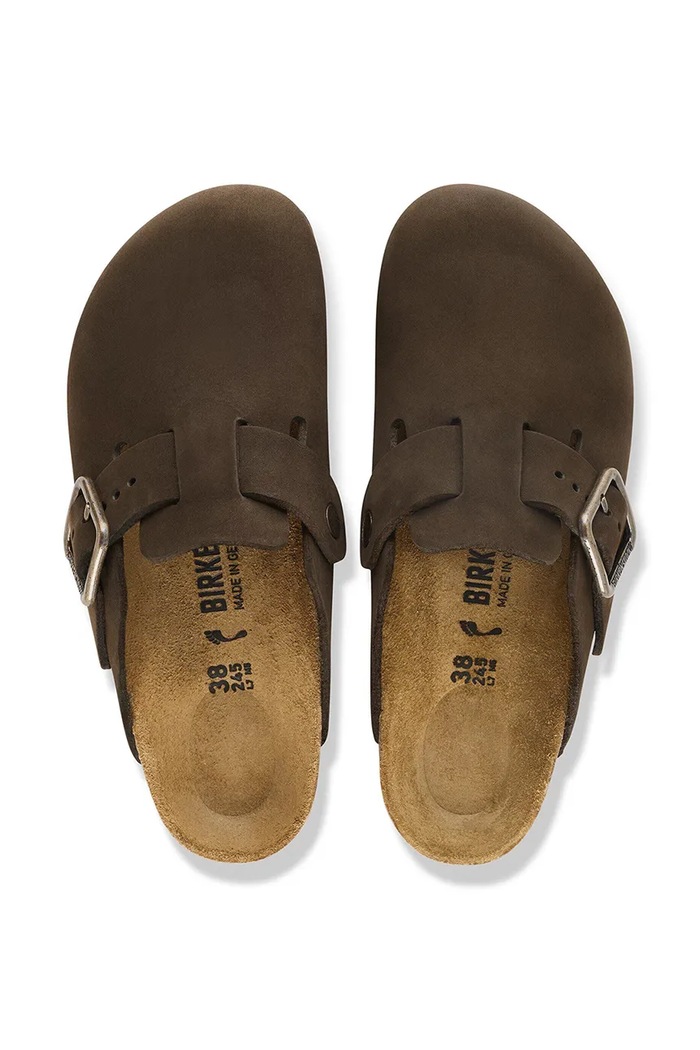 Birkenstock klapki mules nubukowe Boston Wire Buckle Nubuck Leather 1032760 brązowy