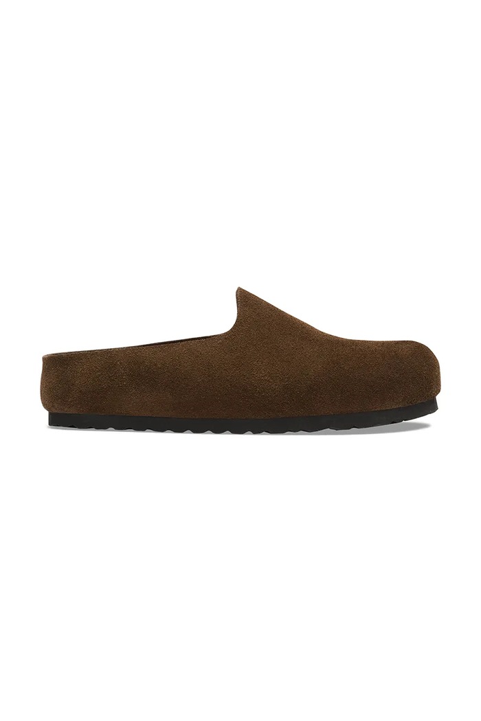 Birkenstock klapki zamszowe Amsterdam Wrapped Suede Leather brązowy 1032515