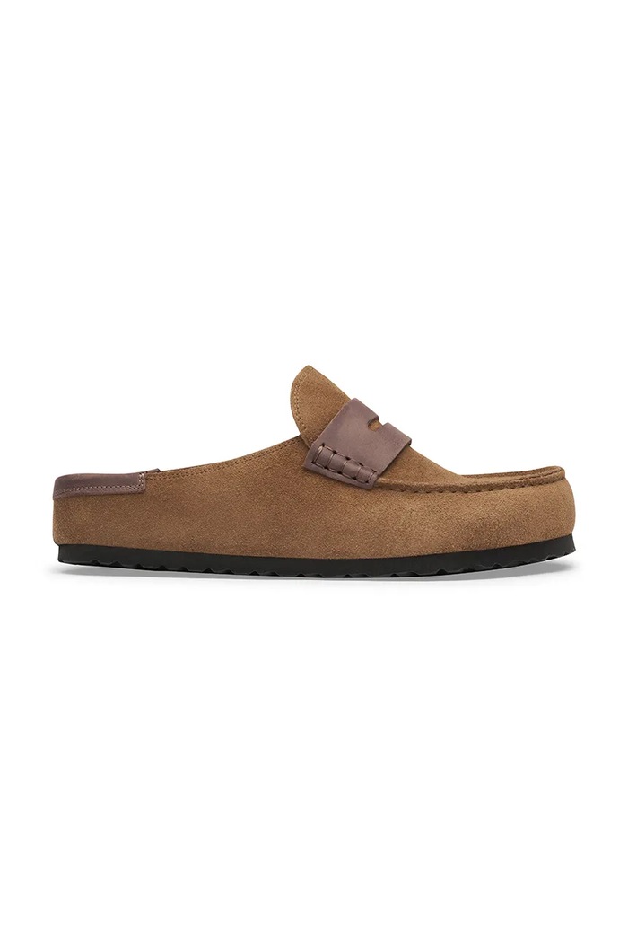 Birkenstock šľapky mules semišové Naples Wrapped double stitch Mixed Leather hnedá 1032461