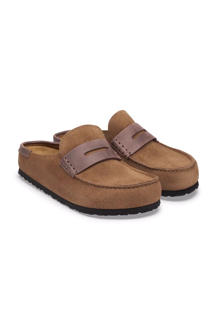 Παπούτσια Birkenstock σαγιονάρες mules σουέτ Naples Wrapped double stitch Mixed Leather 1032461 καφέ