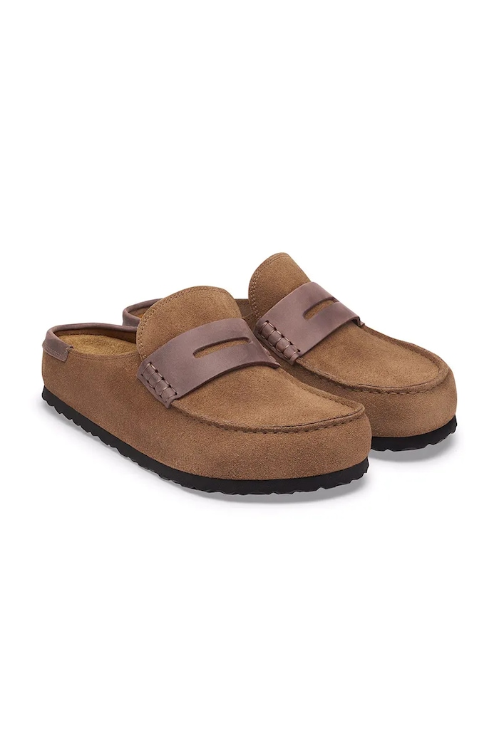 Παπούτσια Birkenstock σαγιονάρες mules σουέτ Naples Wrapped double stitch Mixed Leather 1032461 καφέ