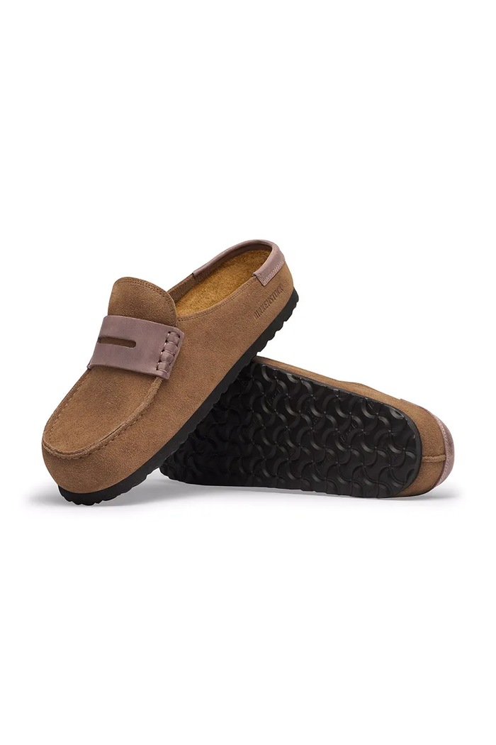 Birkenstock σαγιονάρες mules σουέτ Naples Wrapped double stitch Mixed Leather καφέ 1032461
