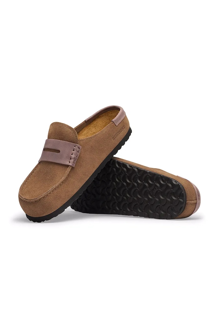 Birkenstock σαγιονάρες mules σουέτ Naples Wrapped double stitch Mixed Leather καφέ 1032461