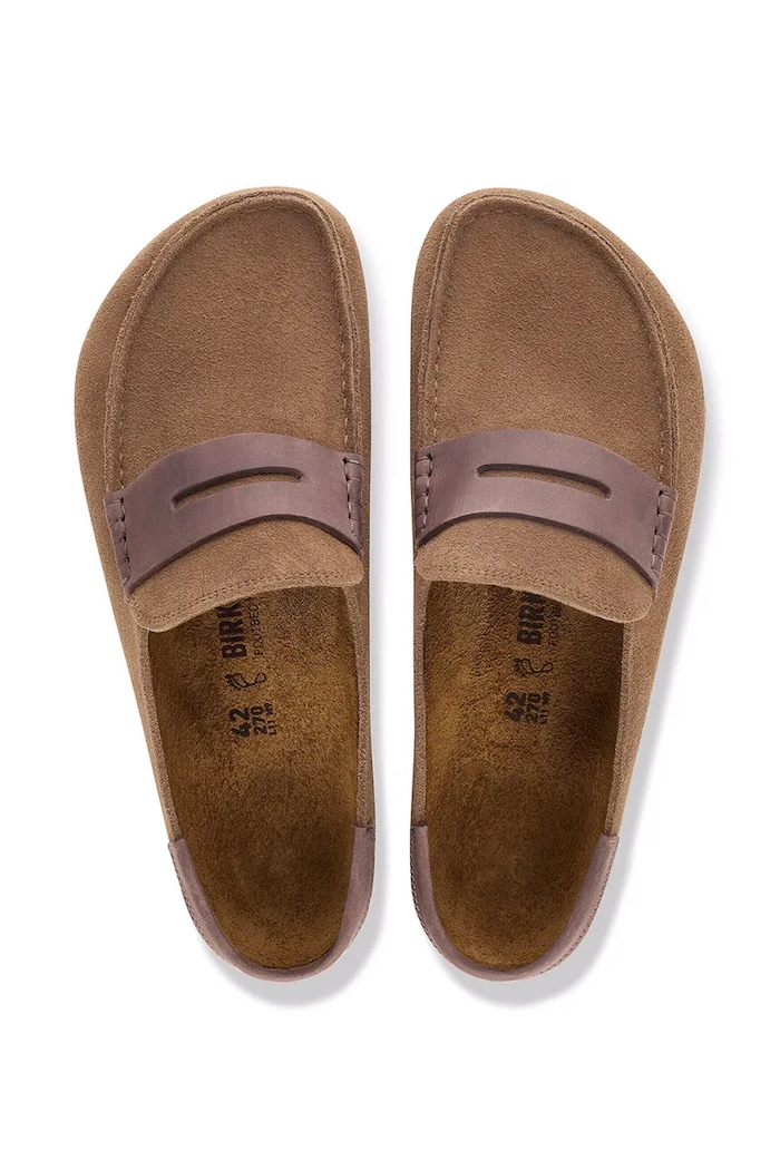 Birkenstock σαγιονάρες mules σουέτ Naples Wrapped double stitch Mixed Leather 1032461 καφέ