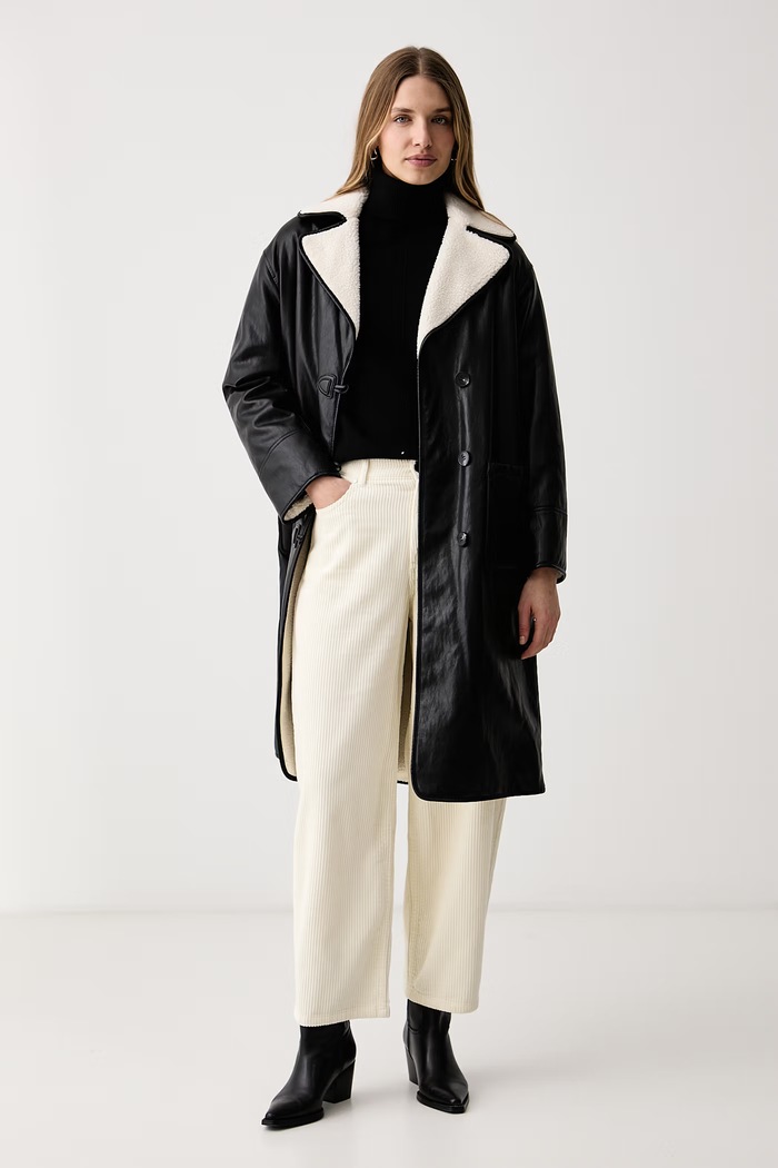 Sisley Cappotto da donna in similpelle 2RGZLN07M nero AW26