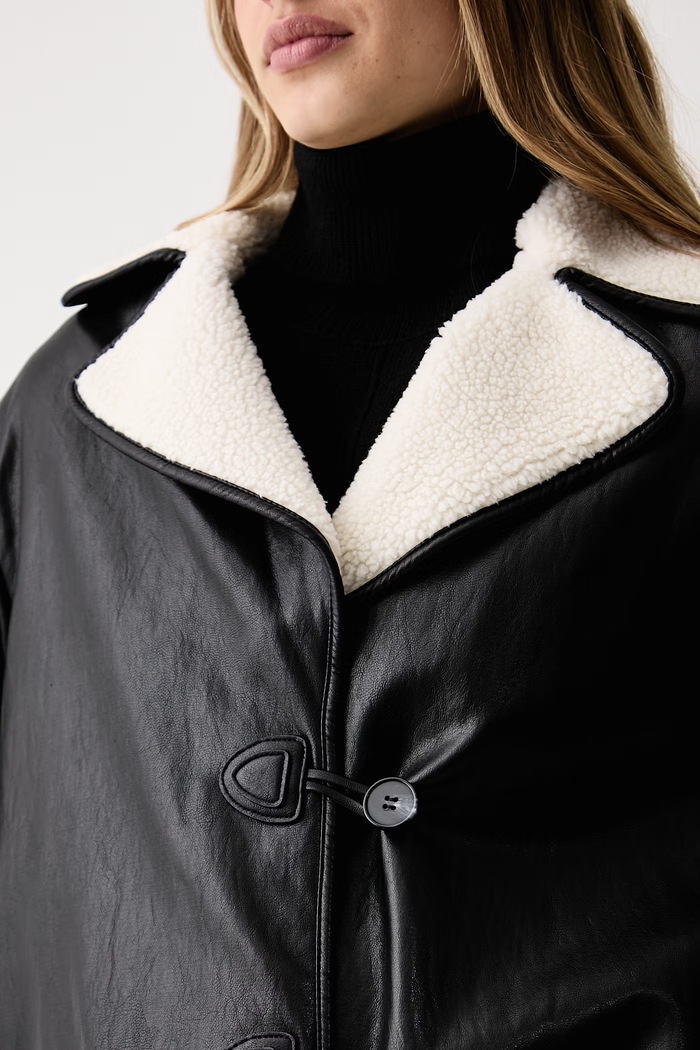 Cappotto da donna in similpelle Sisley 2RGZLN07M nero