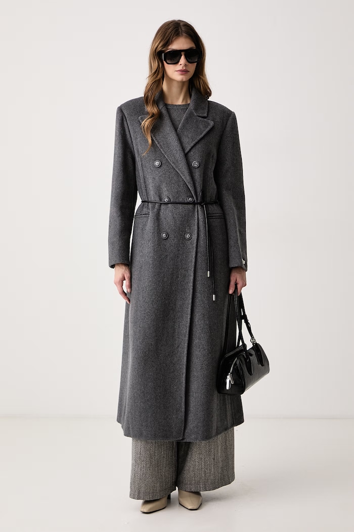 Haveone Płaszcz damski z wełną KCT.R019 szary AW26