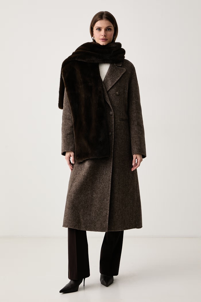 Haveone Παλτό γυναικείο με μαλλί KCT.R016 καφέ AW26