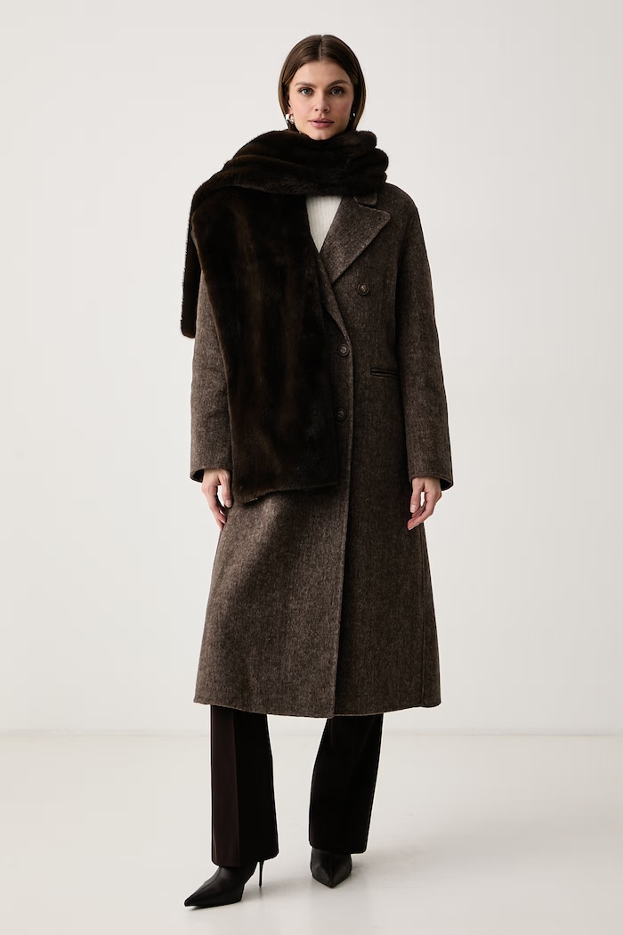 Haveone Παλτό γυναικείο με μαλλί KCT.R016 καφέ AW26