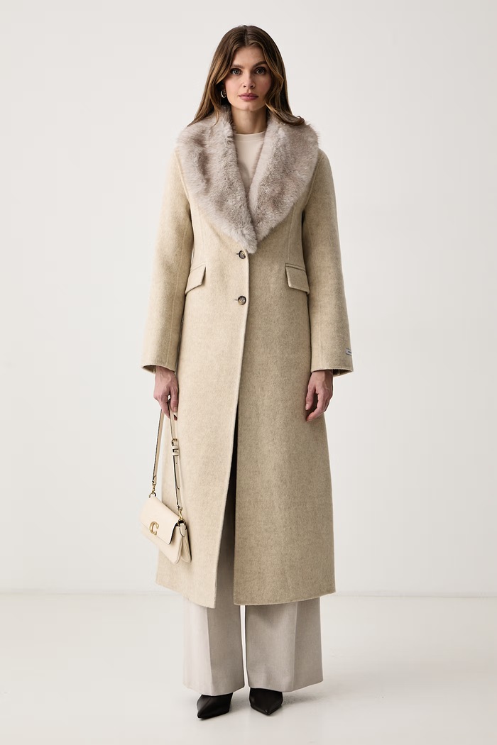 Haveone Палто дамско с вълна KID.R001 бежов AW26