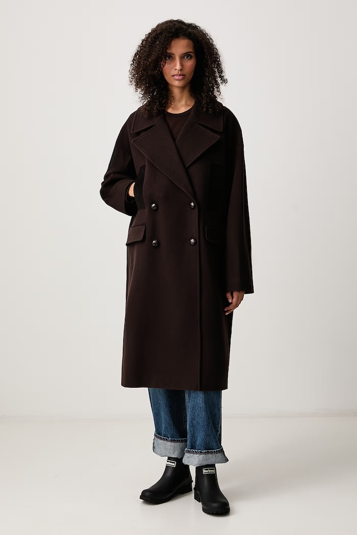 Barbour Vivian płaszcz z wełną damski brązowy LWO0262BR71