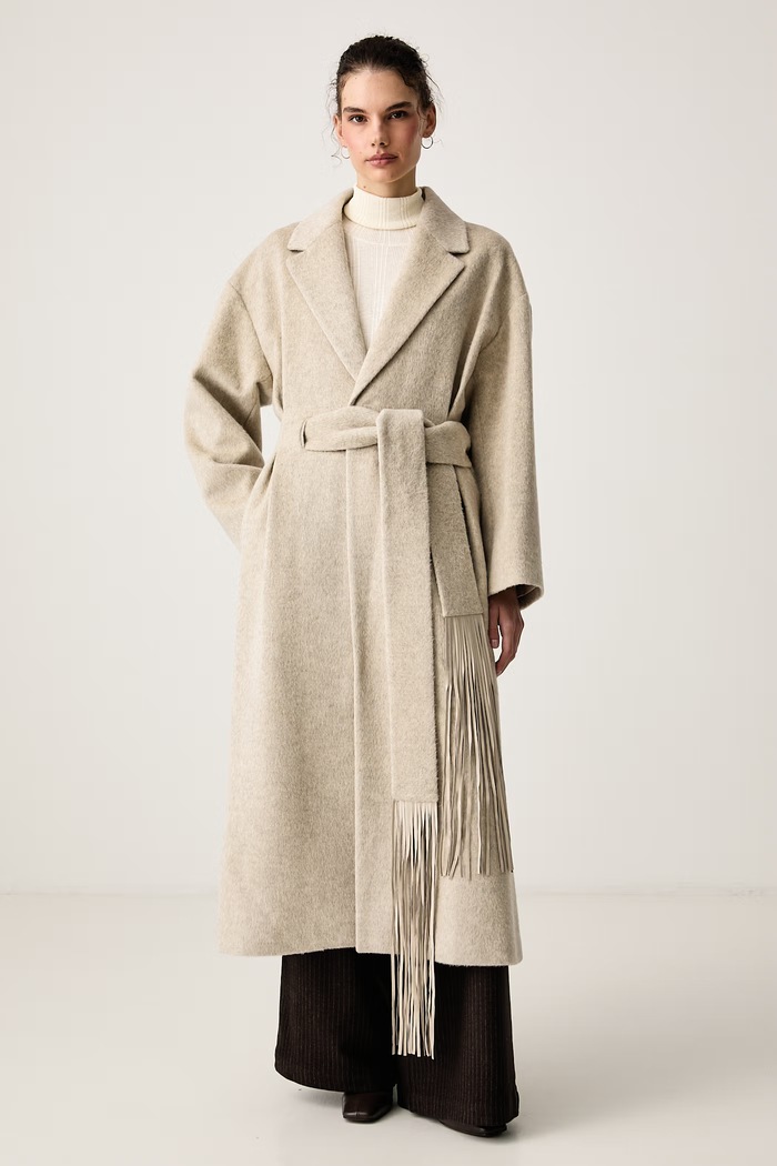 Isabelle Blanche Płaszcz damski wełniany beżowy IS26FW.J027.T027
